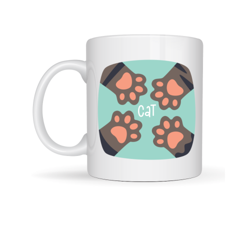 Kedi Patili Sevimli Tasarım Porselen Kupa MODEL 71 – Cat Yazılı, Kahve & Çay Kupası – Hayvanseverlere Özel Hediye