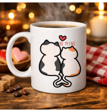 Be Mine Sevimli Kedili Porselen Kupa Model 40 – Aşık Kediler Tasarımlı Sevgiliye Özel Kahve Kupası