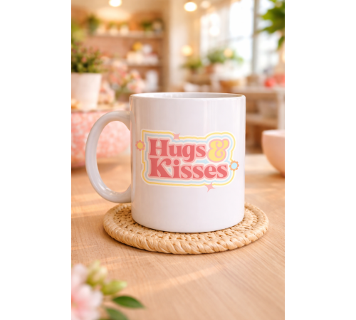 Model 30 – Hugs & Kisses Tasarımlı Porselen Kupa - Sevdiklerine Sıcacık Bir Mesaj