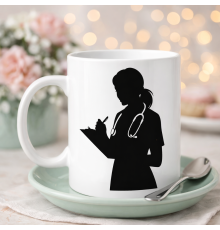 Hemşire Temalı Porselen Kupa MODEL 172– Stetoskoplu Kadın Sağlık Çalışanı Tasarımlı Kahve Kupası – Hemşirelere Özel Hediye Fincanı