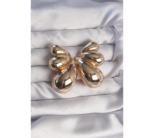 Pirinç Gold Renk İri Bombeli Kelebek Küpe