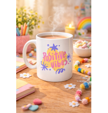 Positive Vibes Porselen Kupa MODEL 138 – Renkli Tasarım Motivasyon Kupası – Pozitif Enerji Veren Kahve & Çay Kupası