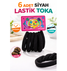 6 Adet Siyah Lastik Toka Kalın Saç Lastiği Dayanıklı Esnek Saç Toplama Tokası Kadın ve Kız Çocuk Saç Aksesuarı
