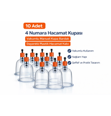 4 Numara Hacamat Kupası 10 Adet Vakumlu Manuel Kupa Bardak Dayanıklı Plastik Hacamat Kabı