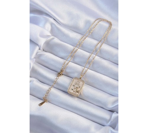 316L Çelik Zincir Altın Renk Zirkon Taşlı Aslan Figürlü Tarot Kolye