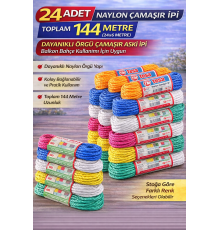 24 Adet Naylon Çamaşır İpi 6 Metre Dayanıklı Örgü Çamaşır Askı İpi Toplam 144 Metre