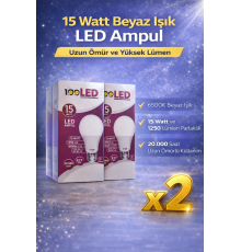 LED Ampul 15 Watt Beyaz Işık 6500K Yüksek Lümen E27 Duy Uzun Ömürlü 2 Adet