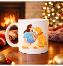 Kadın ve Köpek Figürlü Sevgi Temalı Porselen Kupa MODEL 78 – Hayvanseverlere Özel Anlamlı Tasarım Kahve Kupası
