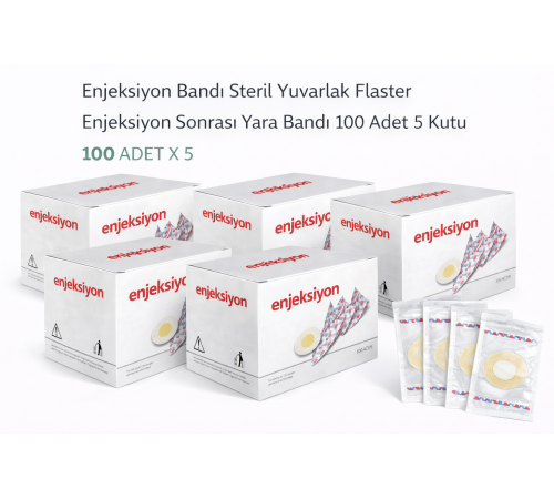 Enjeksiyon Bandı Steril Yuvarlak Flaster Enjeksiyon Sonrası Yara Bandı 100’lü 5 Kutu