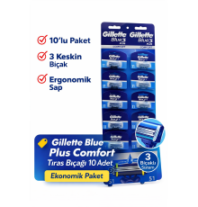 Jilet Blue 3 Plus Comfort Tıraş Bıçağı 10 Adet – 3 Bıçaklı Ergonomik Saplı Erkek Tıraş Bıçağı Seti