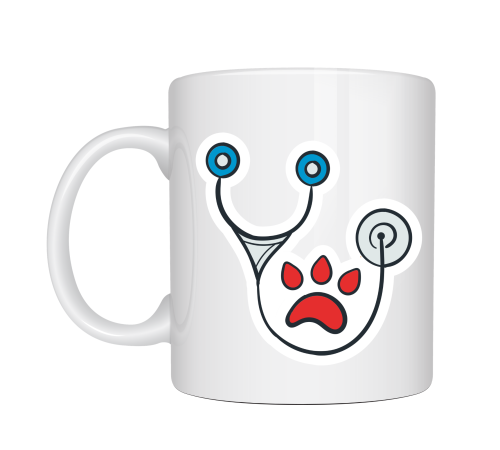 Veteriner Temalı Porselen Kupa MODEL 178 – Patili Stetoskop Tasarımlı Kahve Kupası – Veterinerlere ve Hayvan Severlere Hediye Kupa