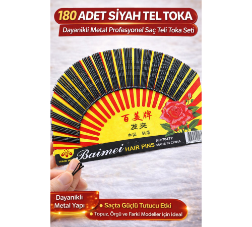 180 Adet Siyah Tel Toka Saç Tokası – Dayanıklı Metal Profesyonel Saç Teli Toka Seti