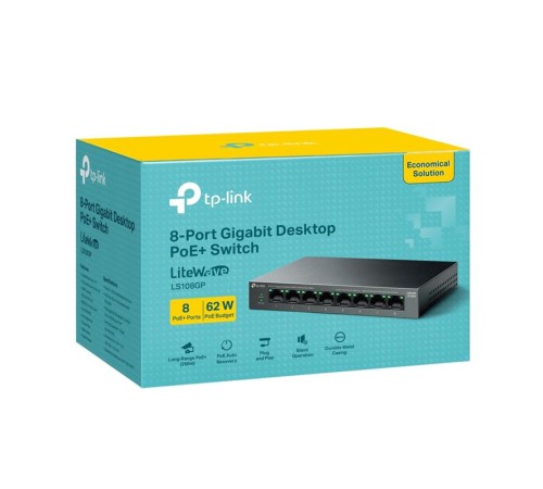 TP-LINK LS108GP 8 PORT GIGABIT + RJ45 62W 250 METRE POE MESAFE METAL KASA