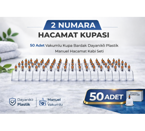 2 Numara Hacamat Kupası 50 Adet Vakumlu Kupa Bardak Dayanıklı Plastik Manuel Hacamat Kabı