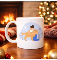 Kadın ve Köpek Figürlü Sevgi Temalı Porselen Kupa MODEL 79 – Hayvanseverlere Özel Anlamlı Tasarım Kahve Kupası
