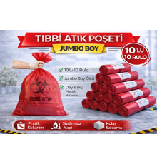 Tıbbi Atık Poşeti Jumbo Boy 10'lu 10 Rulo Kırmızı Tıbbi Atık Atık Poşeti Seti