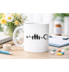 Aile ve Kalp Ritmi Tasarımlı Porselen Kupa MODEL 171 – Stetoskop Temalı Sağlık Çalışanı Kahve Kupası – Doktor ve Hemşire Hediyesi