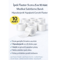 İpek Flaster 5 cm x 5 m 10 Adet Medikal Sabitleme Bandı Hipoalerjenik Yapışkanlı Cerrahi Flaster