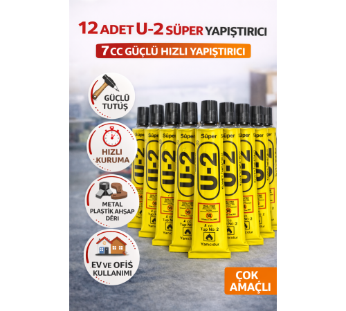 12 Adet U-2 Süper Yapıştırıcı 7 CC Güçlü Hızlı Yapıştırıcı Çok Amaçlı Metal Plastik Ahşap Deri Yapıştırıcı