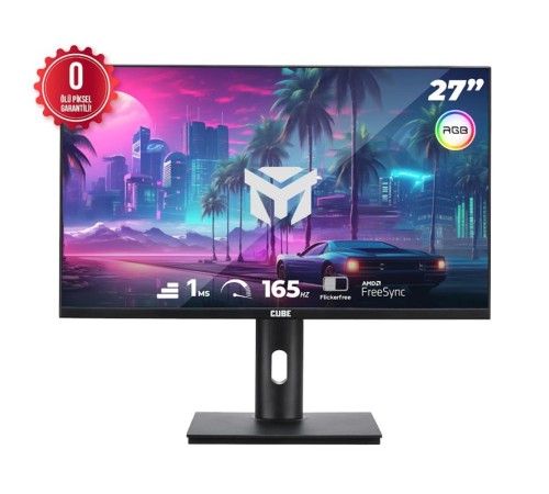 27 CUBE PA-27V165F VA 1MS 165HZ 2XHDMI 2XDP 2K QHD 2560X1440 FREESYNC YUKSEKLIK AYARI VESA PIVOT RGB SIYAH SIFIR OLU PIX