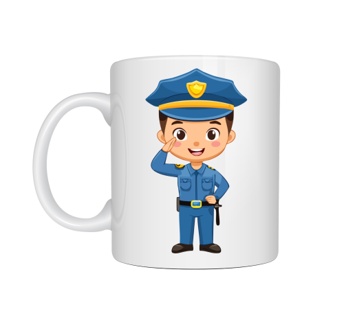 Polis Temalı Porselen Kupa MODEL 161 – Sevimli Polis Karakter Baskılı Kahve Kupası – Polis Meslek Hediyesi – Dayanıklı Porselen Kahve Bardak