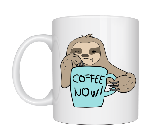 Tembel Hayvan Coffee Now Baskılı Porselen Kupa MODEL 197 – Eğlenceli Kahve Kupası – Ofis ve Ev Kullanımı İçin Sevimli Tasarım Kupa Bardak