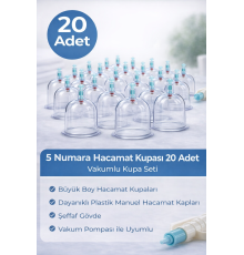 5 Numara Hacamat Kupası 20 Adet Vakumlu Kupa Seti – Manuel Pompa Uyumlu Şeffaf Plastik Büyük Boy Hacamat Kabı