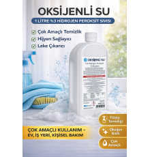 Oksijenli Su 1 Litre %3 Hidrojen Peroksit Solüsyonu Çok Amaçlı Temizlik ve Hijyen Sıvısı 1 ADET
