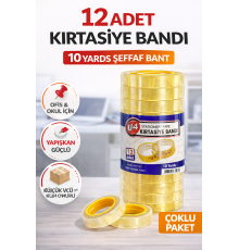 12 Adet Kırtasiye Bandı 10 Yards Şeffaf Bant Güçlü Yapışkan Ofis Okul Ev Kullanımı Küçük Bant Seti