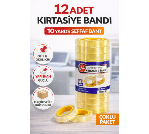 12 Adet Kırtasiye Bandı 10 Yards Şeffaf Bant Güçlü Yapışkan Ofis Okul Ev Kullanımı Küçük Bant Seti