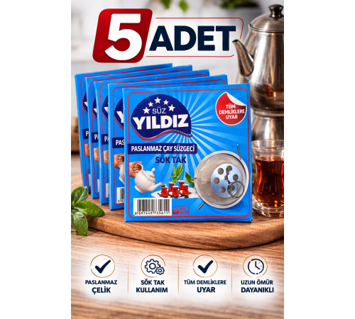 5 Adet Paslanmaz Çelik Çaydanlık Demlik Süzgeci Sök Tak Çay Süzgeci Tüm Demliklere Uyumlu Çaydanlık Filtresi