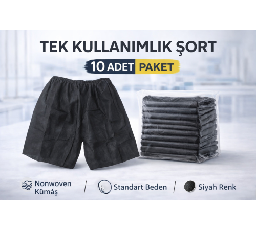 Tek Kullanımlık Şort 10 Adet Nonwoven Kumaş Siyah Standart Beden