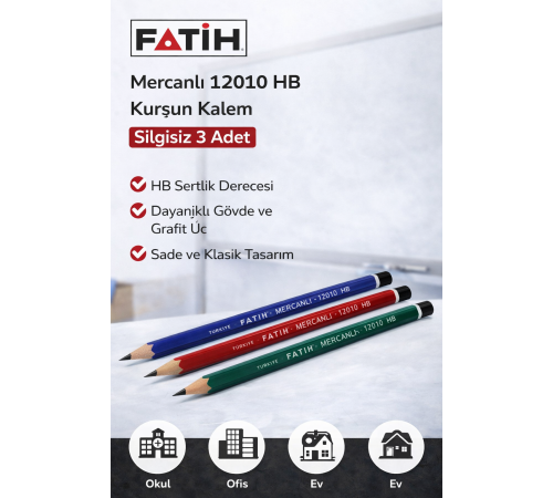 Fatih Mercanlı 12010 HB Kurşun Kalem 3 Adet