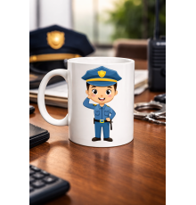 Polis Temalı Porselen Kupa MODEL 161 – Sevimli Polis Karakter Baskılı Kahve Kupası – Polis Meslek Hediyesi – Dayanıklı Porselen Kahve Bardak