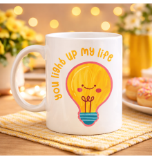 You Light Up My Life Tasarımlı Porselen Kupa Model 15 - Sevimli Ampul Desenli Hediyelik Kahve Kupası
