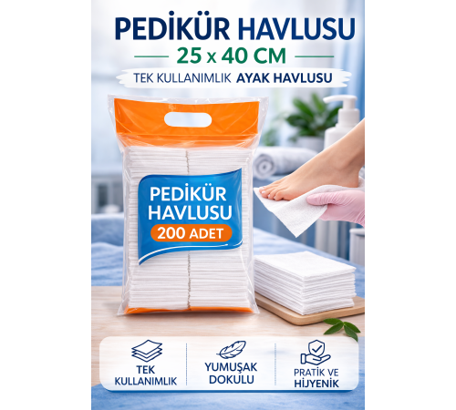 Pedikür Havlusu 25 x 40 cm Tek Kullanımlık Ayak Havlusu 200 Adet