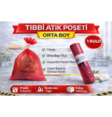 Tıbbi Atık Poşeti Orta Boy 10'lu 1 Rulo Kırmızı Tıbbi Atık Atık Poşeti
