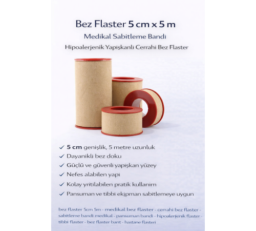 Bez Flaster 5 cm x 5 m Medikal Sabitleme Bandı Hipoalerjenik Yapışkanlı Cerrahi Bez Flaster