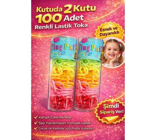 2 Kutu 100 Adet Renkli Lastik Toka Seti Karışık Renkli Saç Lastiği Çocuk ve Kadın Saç Tokası