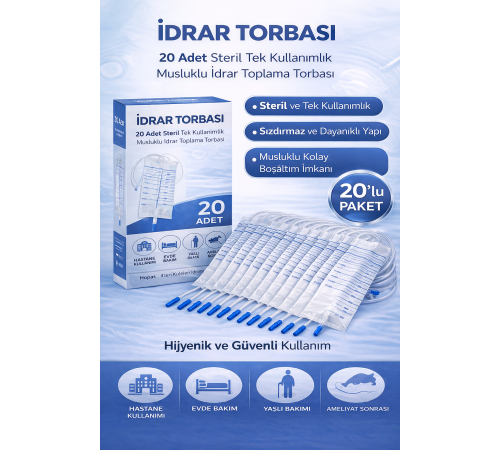 İdrar Torbası Steril Medikal İdrar Toplama Torbası 20 ADET