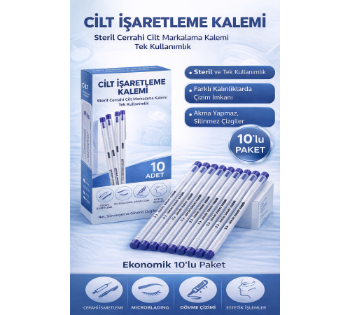 Cilt İşaretleme Kalemi Steril Cerrahi Marker Kalem 10 ADET