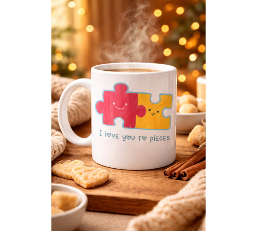 I Love You To Pieces Baskılı Porselen Kupa Model 14 - Sevgiliye Arkadaşa Özel Tasarım Kahve Kupası - Hediye Kupası