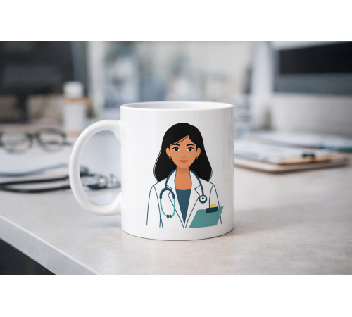 Kadın Doktor Tasarımlı Porselen Kupa MODEL 169 – Doktor ve Sağlık Çalışanı Temalı Kahve Kupası – Doktora Anlamlı Hediye