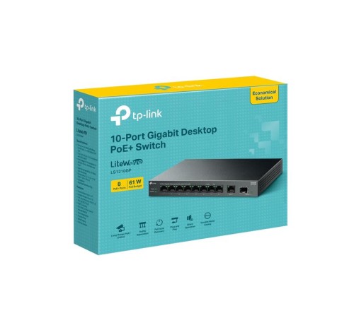 TP-LINK LS1210GP 8 PORT GIGABIT + 1XRJ45/1XSFP UPLINK 61W 250 METRE POE MESAFE METAL KASA