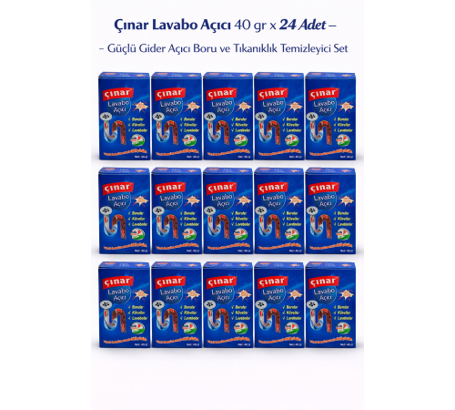 Çınar Lavabo Açıcı 40 gr x 24 Adet – Profesyonel Güçlü Gider Açıcı Tıkanıklık Temizleyici Set
