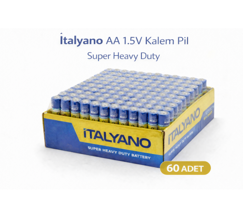 İtalyano AA 1.5V Kalem Pil 60 Adet Super Heavy Duty 15 Paket