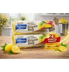Polmix Limon Kokulu Büzgülü Büyük Boy Çöp Torbası 65x70 cm 10'lu 2 Paket Dayanıklı Sızdırmaz Çöp Poşeti