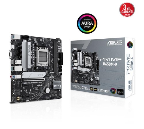 ASUS PRIME B650M-K DDR5 6400MHZ 1XVGA 1XHDMI 2XM.2 USB 3.2 MATX AM5 (AMD AM5 9000/8000/7000 SERİLERİ İLE UYUMLU)