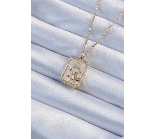 316L Çelik Zincir Altın Renk Zirkon Taşlı Aslan Figürlü Tarot Kolye