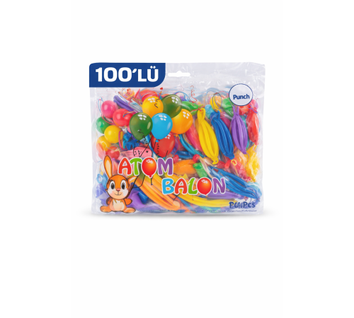 Renkli Atom Balon Punch Balon Lastik İpli Parti Balonu 100 ADET